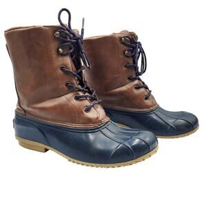 London Fog Wynter Blue & Brown Duck Boots Waterproof Lace-Up Women's Size 7